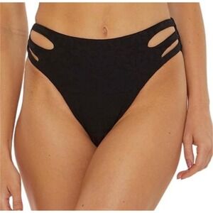 Trina Turk Womens Black Floral Jacquard High Waist Cut Out Bikini Bottom Size 6‎